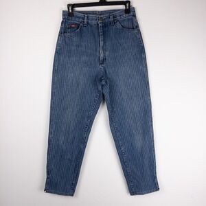 Lee Pinstripe Jeans Womens Juniors 13 Blue High Rise Tapered Leg Railroad Stripe